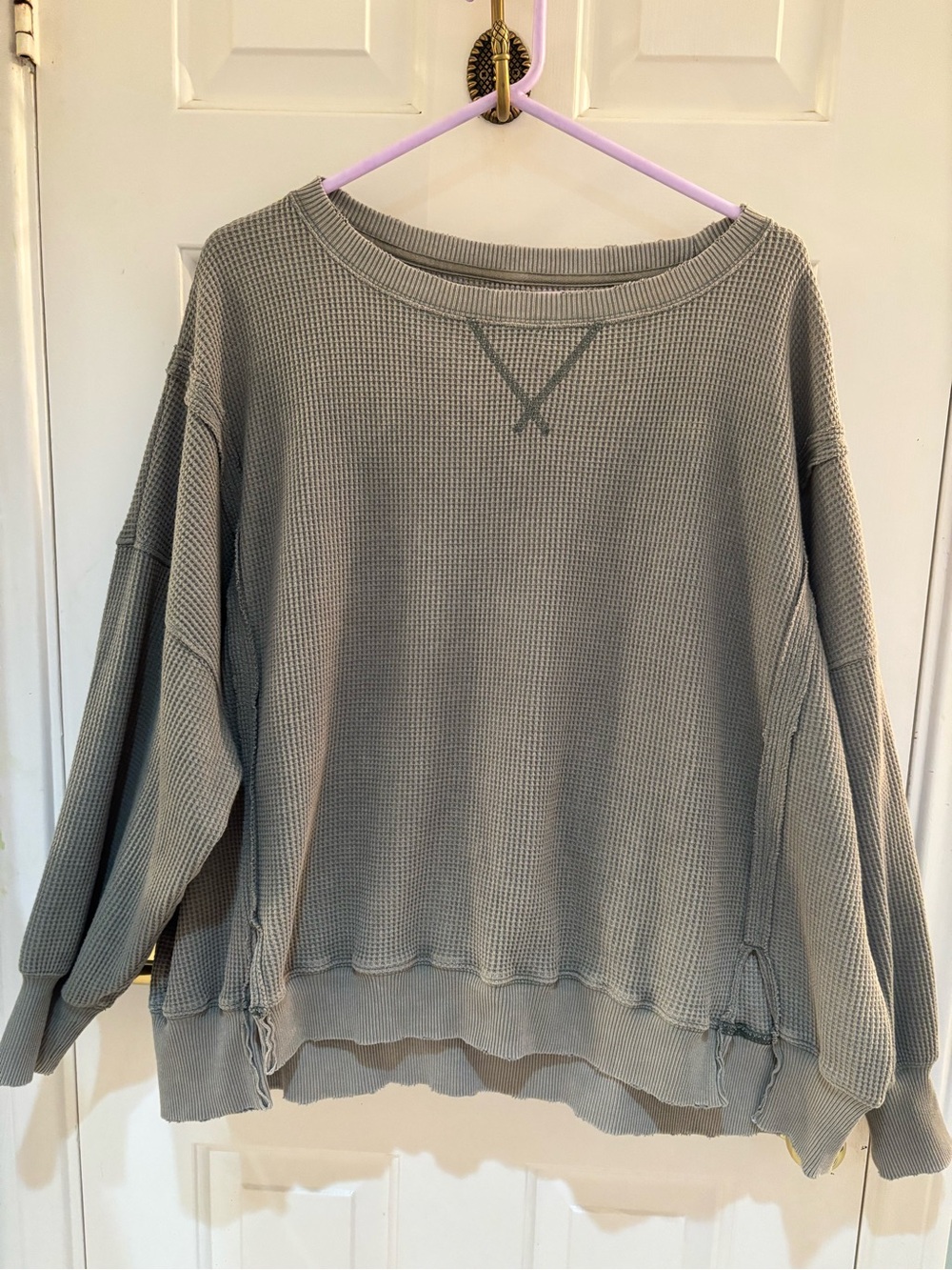 American Eagle This Feels Seriously Lived In Waffle Knit Pullover Sweater